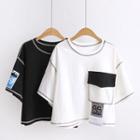 Applique Cropped Elbow-sleeve T-shirt