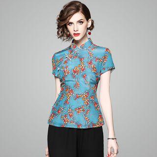 Floral Print Short Sleeve Cheongsam Top