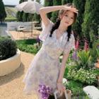 Flutter Sleeve V-neck Floral Chiffon Mini A-line Dress