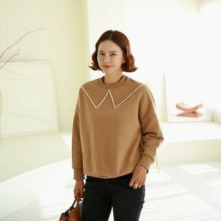 Faux-pearl Trim Fleece Sweatshirt