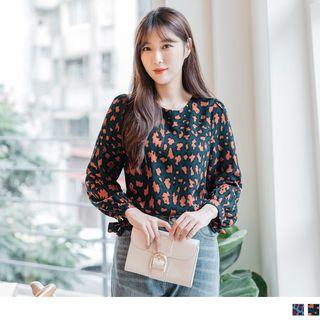 Tie-cuff Leopard Print Top