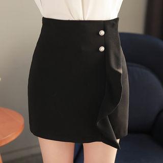 Faux-pearl Ruffle-trim Miniskirt