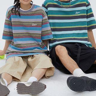 Short Sleeve Oversized Stripe Couple Matching Tee