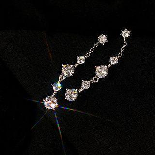 925 Sterling Silver Rhinestone Dangle Earring 1 Pair - Earring - Geometric - One Size