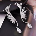Feather Rhinestone Cuff Earring 1 Pair - Silver - One Size