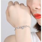 925 Sterling Silver Rhinestone Heart Bracelet 925 Silver - White - One Size