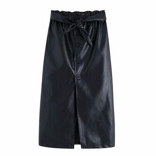 Faux Leather Midi Shift Skirt