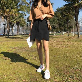 Wave Hem A-line Denim Skirt