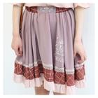 Lace-trim Printed Flare Skirt