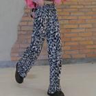 High Waist Leopard Print Wide Leg Pants Leopard Print - Gray - One Size