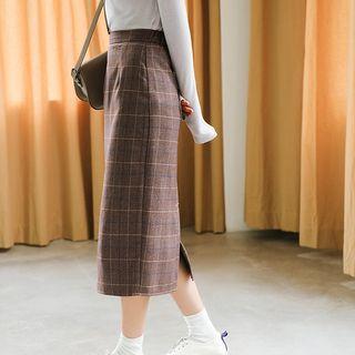 Plaid Pencil Midi Skirt