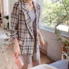 Double-breasted Plaid Linen Blazer