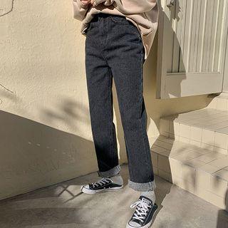 Cuff-hem Napped Straight-cut Jeans