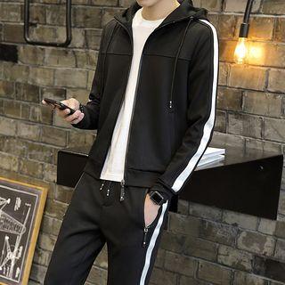 Set: Contrast Trim Hooded Jacket + Sweatpants