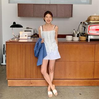 Buttoned Pintuck Tube Top