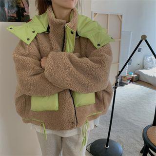 Color Block Hooded Lambswool Zip Jacket