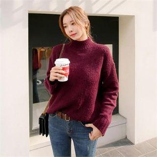 Mock-neck Loose-fit Colored Sweater