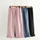 Frilled Trim Elastic Waist Corduroy Pants