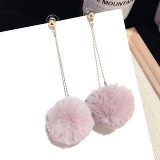 Furry Ball Dangle Earring Pink - One Size