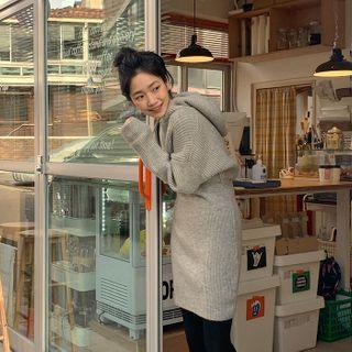 Hooded Woolen Rib-knit Dress