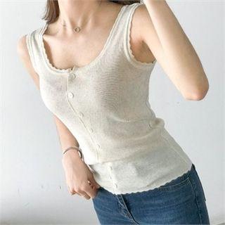 Button-front Scallop-edge Tank Top