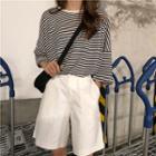 Striped Elbow-sleeve T-shirt / Wide-leg Shorts