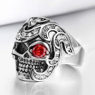 Stainless Steel Rhinestone Skull Ring