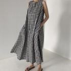 Sleeveless Gingham Maxi A-line Dress