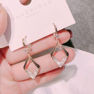 Rhombus Rhinestone Dangle Earring 1 Pair - Rhombus - Gold - One Size
