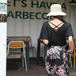 Set: Strappy-neck Top + Tropical Flower Culottes