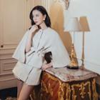 Set: Cape-sleeve Stripe Buttoned Jacket + Skort