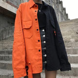 Couple Matching Two-tone Buttoned Denim Jacket