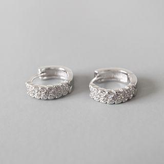925 Sterling Silver Rhinestone Hoop Earring 1 Pair - Platinum - One Size