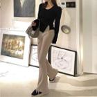 Long Sleeve Plain Slit T-shirt / Plain Boot-cut Pants