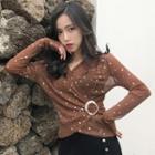 Star Print Long-sleeve Chiffon Top