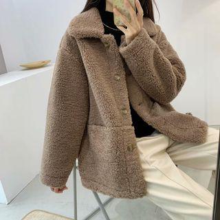Front Pocket Fleece Button-up Jacket