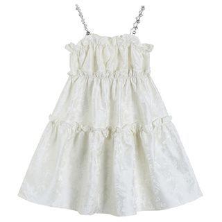 Spaghetti Strap Ruffle Trim Mini A-line Dress White - One Size