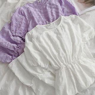 Short-sleeve Ruffle Trim Pleated Dress