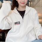 Letter Embroidered Zip-up Jacket White - One Size