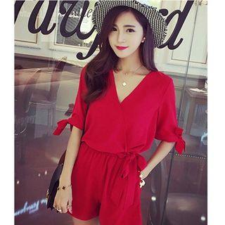 Plain Elbow Sleeve Playsuit