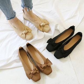 Bow Accent Square-toe Knit Flats