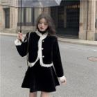 Lace Trim Button-up Jacket / Mini A-line Skirt