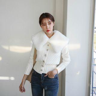 Faux-fur Capelet Knit Cardigan