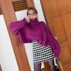 Turtle-neck Cropped Cable-knit Sweater