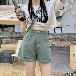 Plain Roll Up Wide Leg Denim Shorts