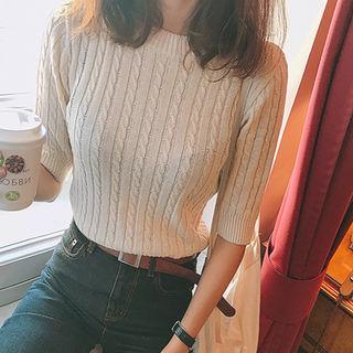 Elbow-sleeve Cable-knit Top