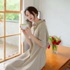 Cuff-sleeve Gathered-waist Linen Blend Shirtdress