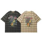 Short-sleeve Plaid Cartoon Print T-shirt