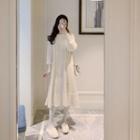 Crew-neck Long-sleeve Cable Knit Dress Almond - One Size