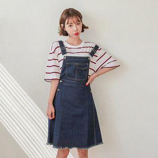 A-line Denim Suspender Minidress